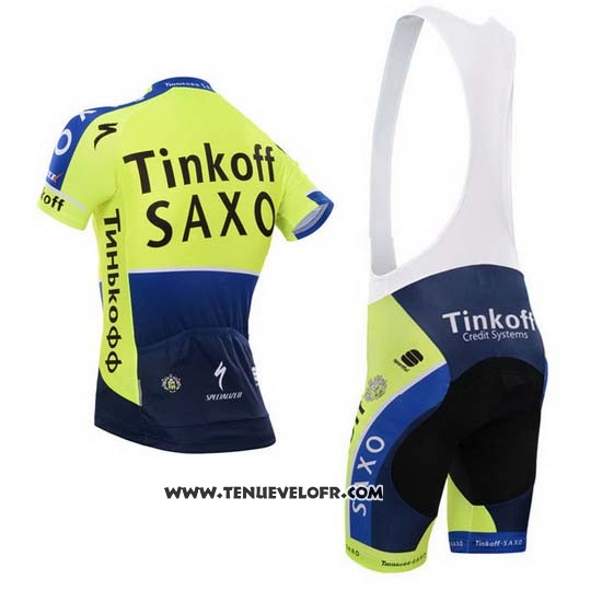 2014 Maillot Ciclismo Tinkoff Saxo Bank Bleu et Vert Manches Courtes et Cuissard